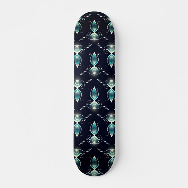 Skateboard Aspecto elegante de gemas azules con luz brillante (Anverso )