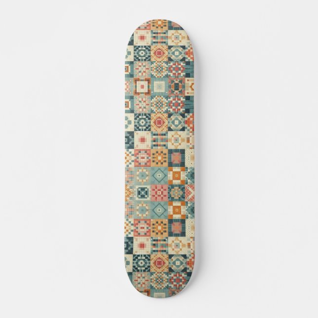 Skateboard Aspecto vintage y tejido de mosaico (Anverso )