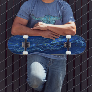 Skateboard Astración acrílica de mármol de oro azul de la mar