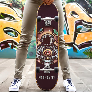 Skateboard Astronauta Con Donut Divertido Nombre Personalizad