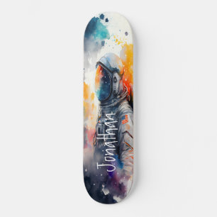 Skateboard Astronauta de la luna de la acuarela de patines