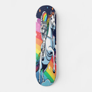 Skateboard Astronauta montando tablero iris de unicornio, dis