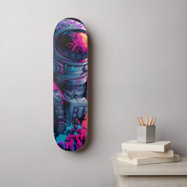 Skateboard Astronauta Neon Graffiti Art - Edición limitada (Arte de la pared)