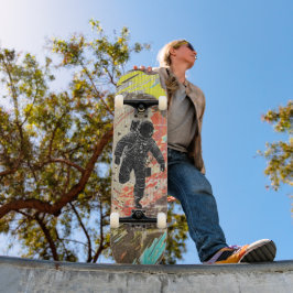 Skateboard Astronauta Retro - Arte Espacial Neon Urbano