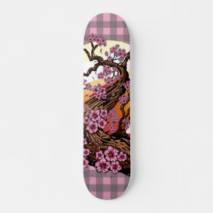 Skateboard Atardecer de Flor de Cerezo Cuadros Estética Japon