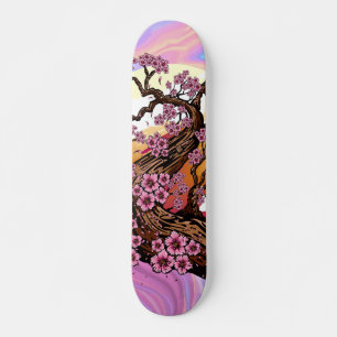 Skateboard Atardecer de Flor de Cerezo Iridescente Japonés 
