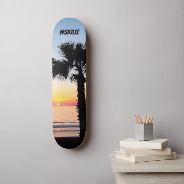 Skateboard Atardecer de palmeras tropicales (Arte de la pared)