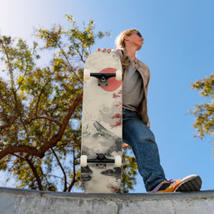Skateboard Atardecer Sereno Sobre el Monte Fuji