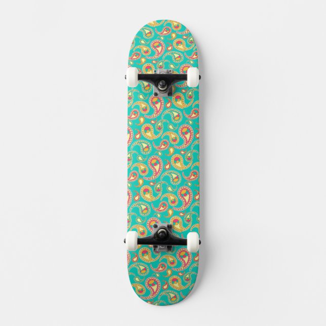 Skateboard Atractivo patrón de cachemira vintage colorido (Anverso)