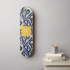 Skateboard Audaz amarillo azul abstracto clásico ikat monogra
