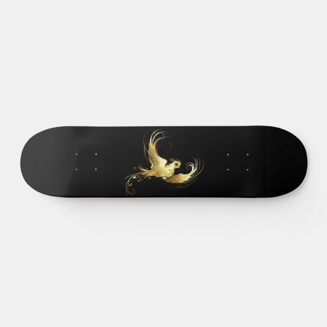Skateboard Ave dorada sobre fondo negro (Horz)