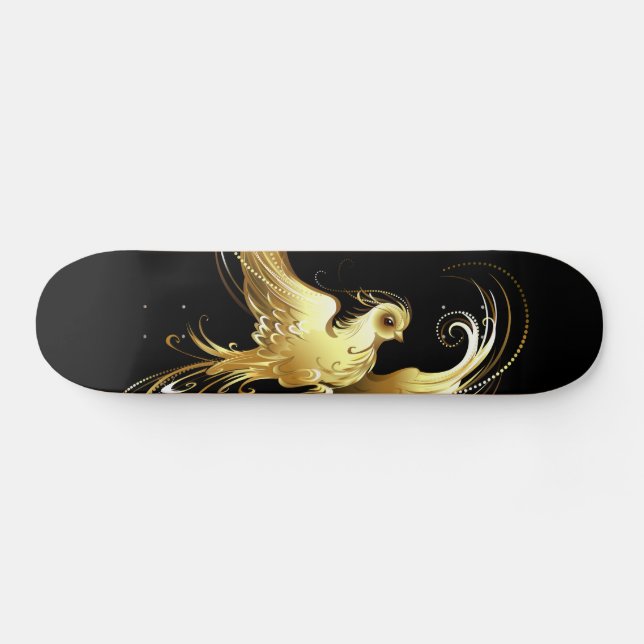 Skateboard Ave dorada sobre fondo negro (Horz)