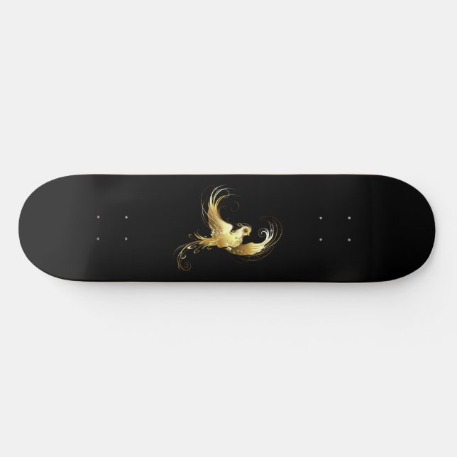 Skateboard Ave dorada sobre fondo negro (Horz)