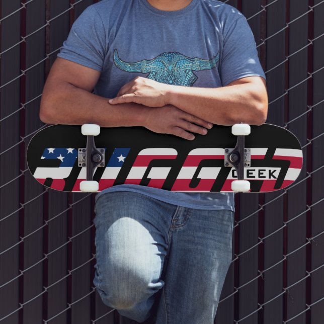 Skateboard azul blanco rojo RUGGGED GEEK bandera de EE. UU. (Exterior 3)