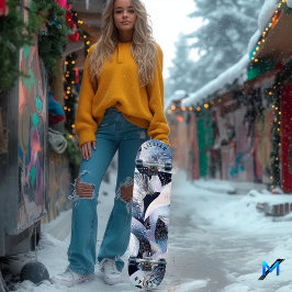 Skateboard Azul Celeste Elegante Abstracto y Patrones Fluyent