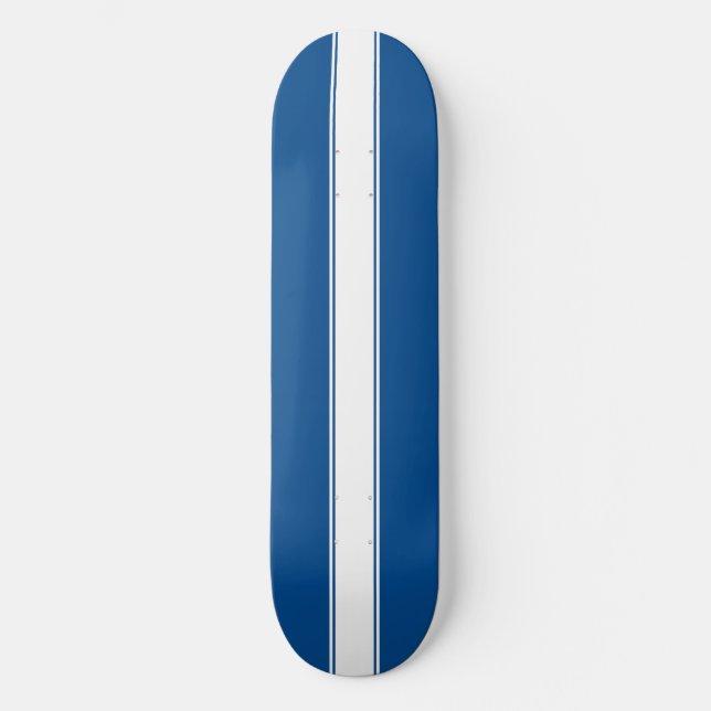 Skateboard Azul con franja de Carreras blanca (Anverso)