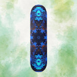 Skateboard Azul hippie y Naranja psicodélico<br><div class="desc">Este diseño psicodélico caleidoscopio presenta azul y naranja. Vibrantes imágenes trippy para el hippie moderno o para cualquiera que ame los colores brillantes.</div>