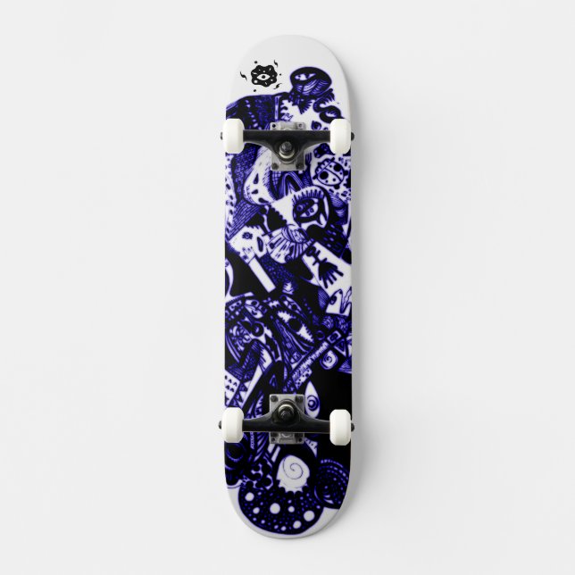 Skateboard Azul negro artístico (Anverso)