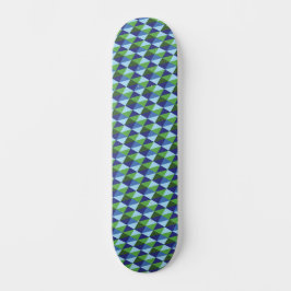 Skateboard Azul Retro y Triángulos Geométricos Verdes