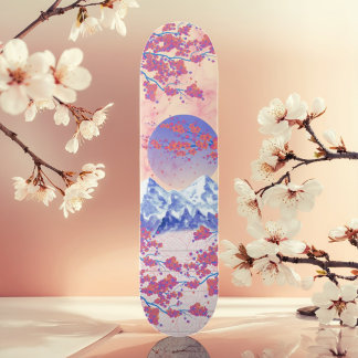 Skateboard Azul rojo y Naranja Asiático de cerezo Flor de sol