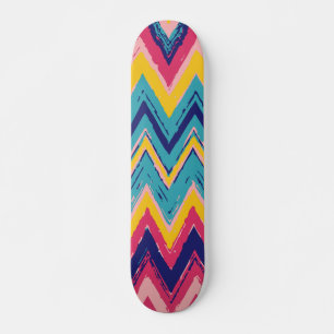 Skateboard Azul Rosa Amarillo y Azul Oscuro Zig Zag Abstracto