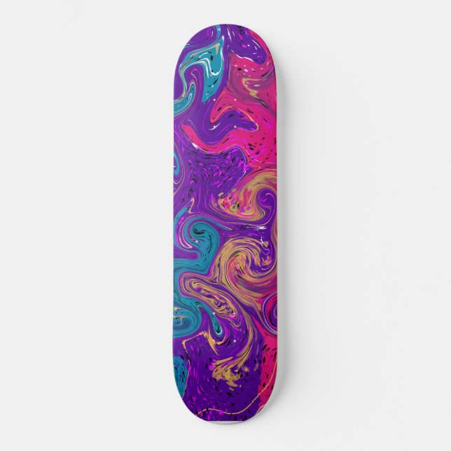 Skateboard Azul, rosa verde azulado y morado Swirls Arte flui (Anverso)