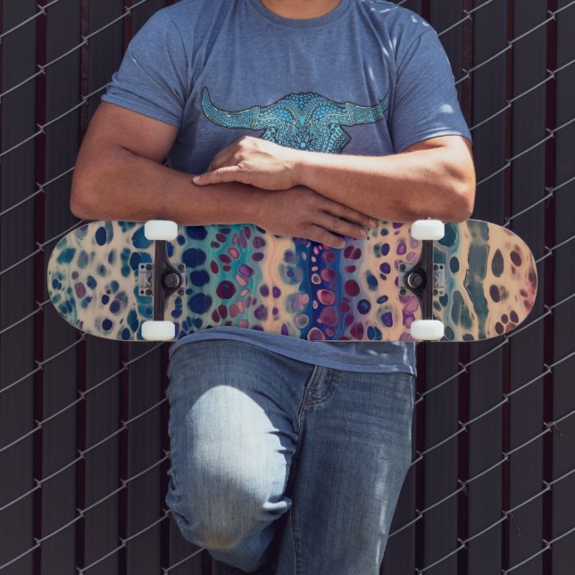 Skateboard Azul Verde azulado Lilac Blanco Acrílico Abstracto (Exterior 3)