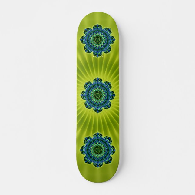 Skateboard azul verde Mandala | flor ligera (Anverso )