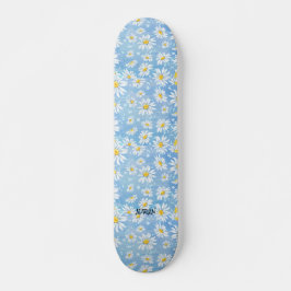 Skateboard Azul y nombre de la flor de Chamomile o texto