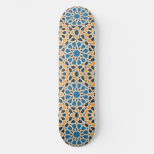 Skateboard Azulejo geométrico marroquí y patrón de naranja