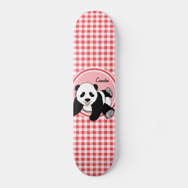 Skateboard Baby Panda; Red and White Gingham (Anverso)