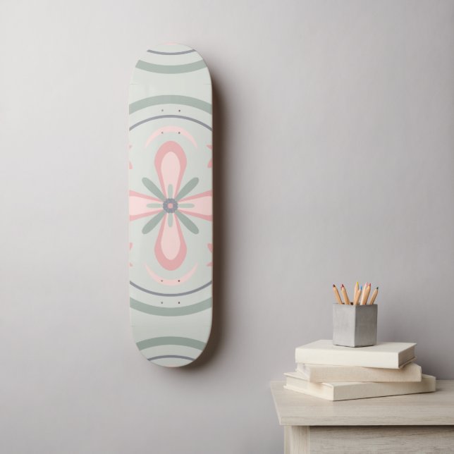 Skateboard Baldosas Florales Verde Pastel (Arte de la pared)