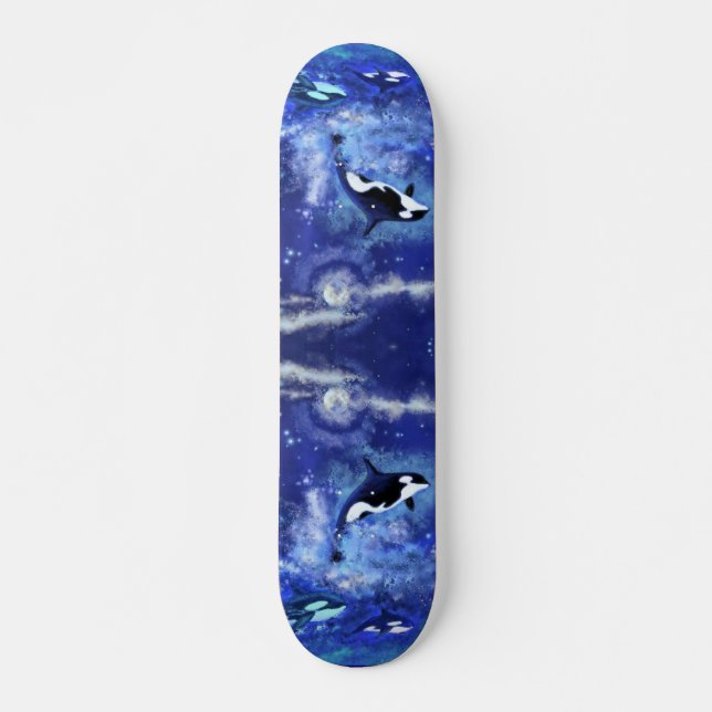 Skateboard Ballenas asesinas a plena Luna - Arte dibujando az (Anverso )