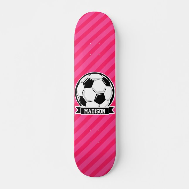 Skateboard Balón de fútbol en franjas rosadas neonesas (Anverso )