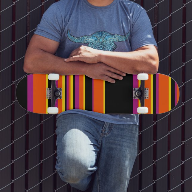 Skateboard Bandas complejas: negro, rosa, Naranja y amarillo (Exterior 3)