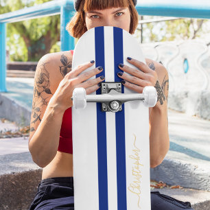 Skateboard Bandas de Carreras blanca azul monograma clásico d