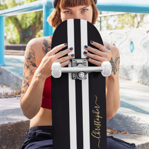 Skateboard Bandas de Carreras de monograma negro clásico