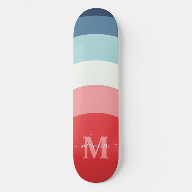 Skateboard Bandas de la curva del arcoiris rosa azul Monogram (Anverso)