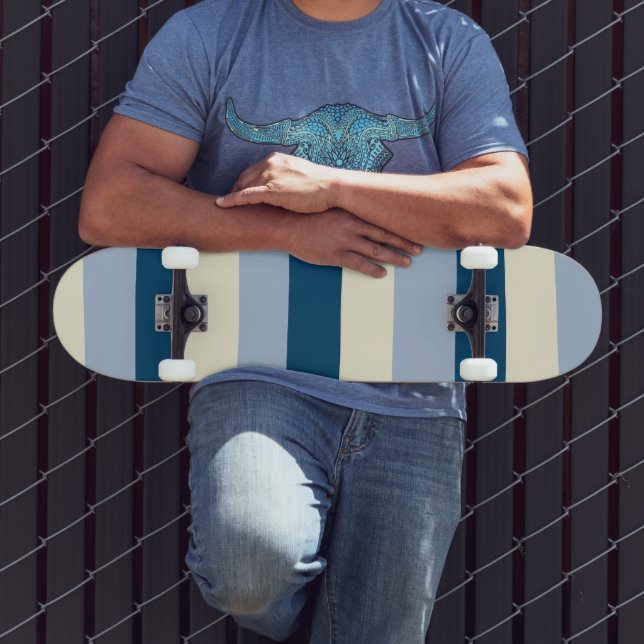 Skateboard Bandas desiguales: azul oscuro, azul claro y crema (Exterior 3)