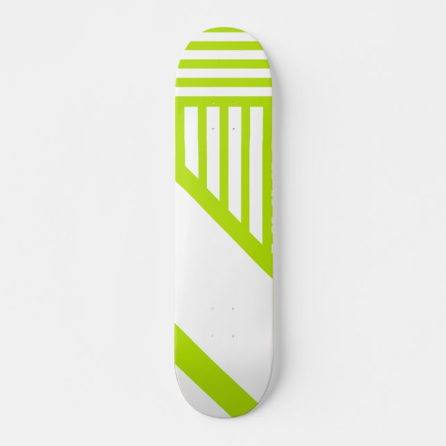 Skateboard Bandas triangulares en blanco y verde limón (Anverso )