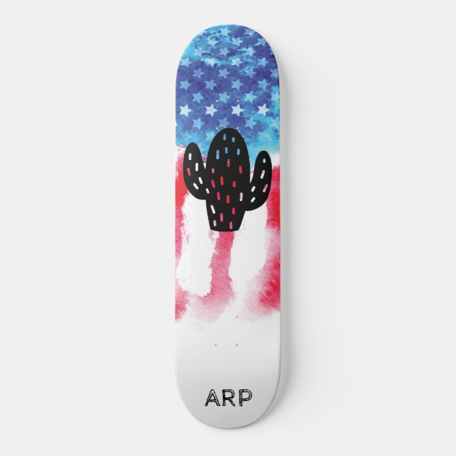 Skateboard *~* Bandera azul blanca roja CACTUS militar (Anverso)