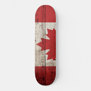 Skateboard Bandera de Canadá en grano de madera vieja