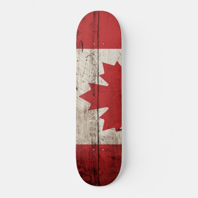 Skateboard Bandera de Canadá en grano de madera vieja (Anverso)