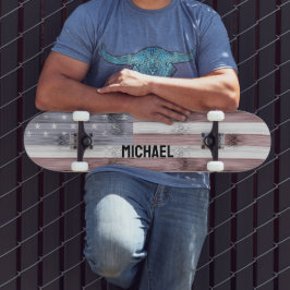 Skateboard Bandera de Estados Unidos Rustic Red White Blue Wo