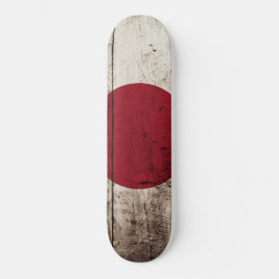 Skateboard Bandera de Japón en grano de madera viejo