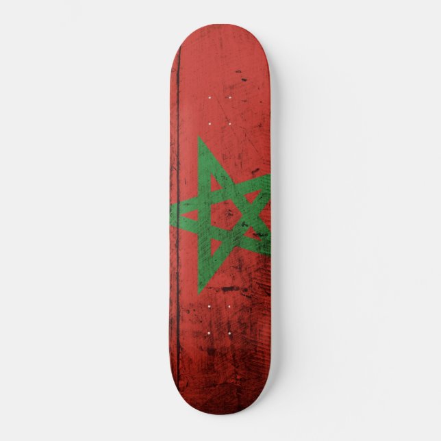 Skateboard Bandera de Marruecos en grano de madera vieja (Anverso)
