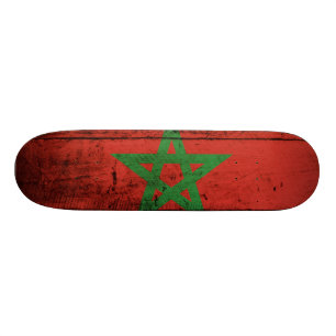 Skateboard Bandera de Marruecos en grano de madera vieja