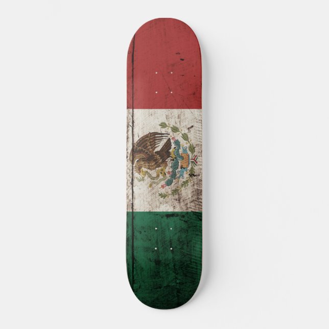 Skateboard Bandera de México en grano de madera viejo (Anverso)