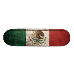 Skateboard Bandera de México en grano de madera viejo