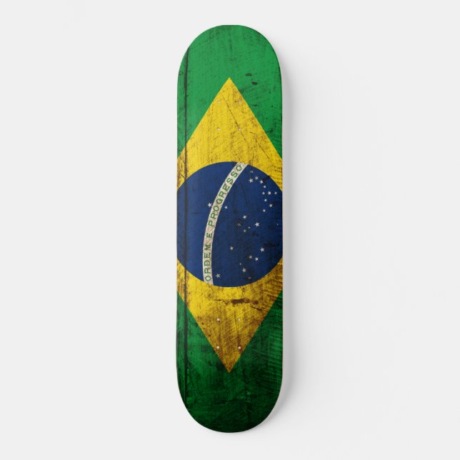 Skateboard Bandera del Brasil en grano de madera viejo (Anverso)